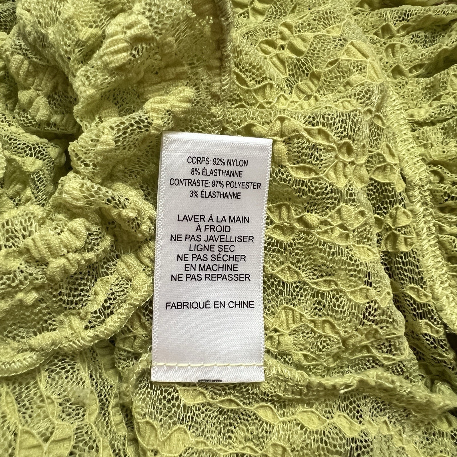 ASTR THE LABEL Chartreuse Green Lace Tie Front Blouse Flounce Sleeve Avocado S