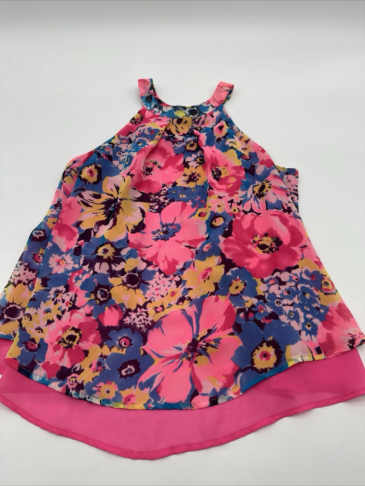 Orange Blouse Women Medium AOP Floral Multicolor Halter..#13792