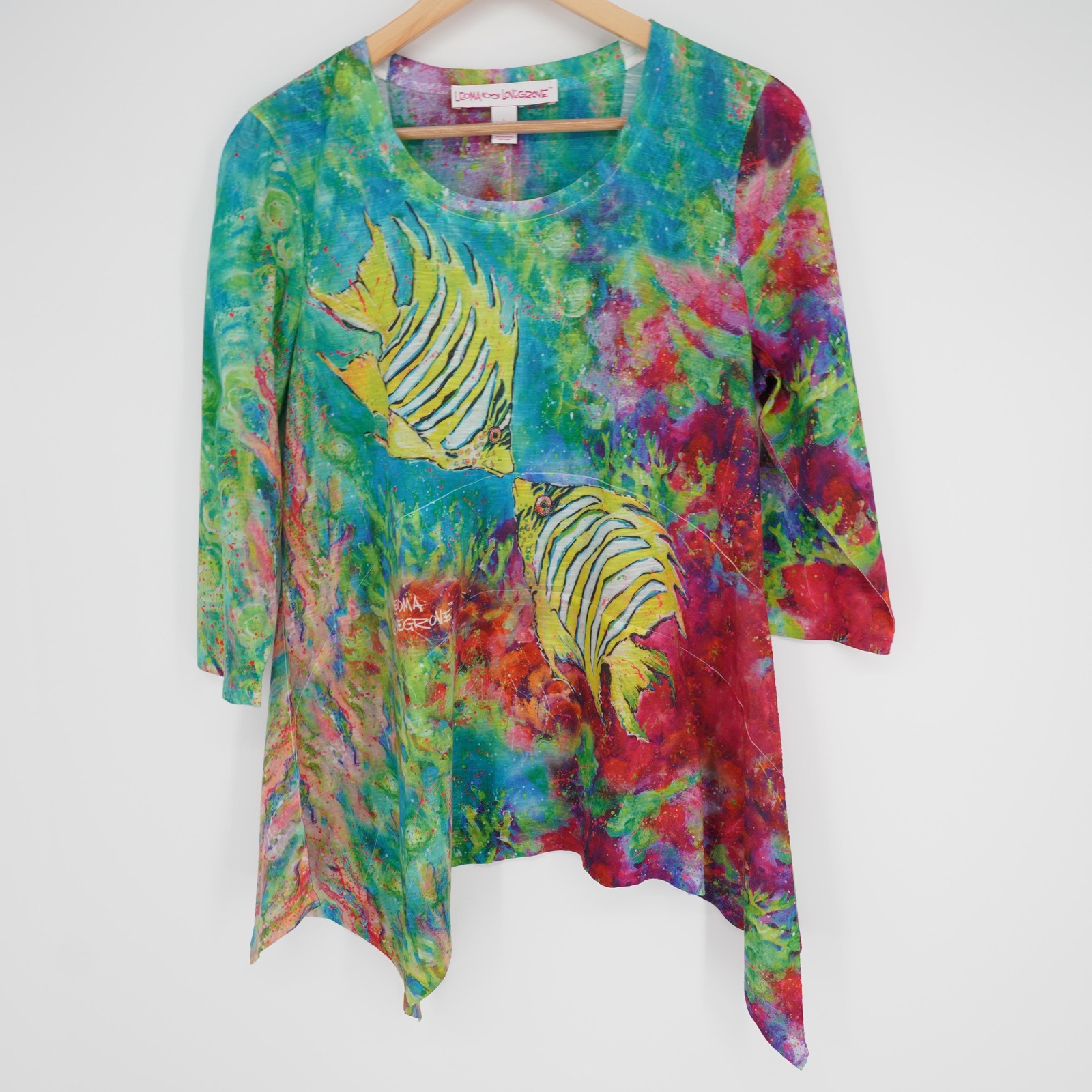 Leoma Lovegrove Tunic Top L Tropical Fish Art Colorful Beach Resort Casual