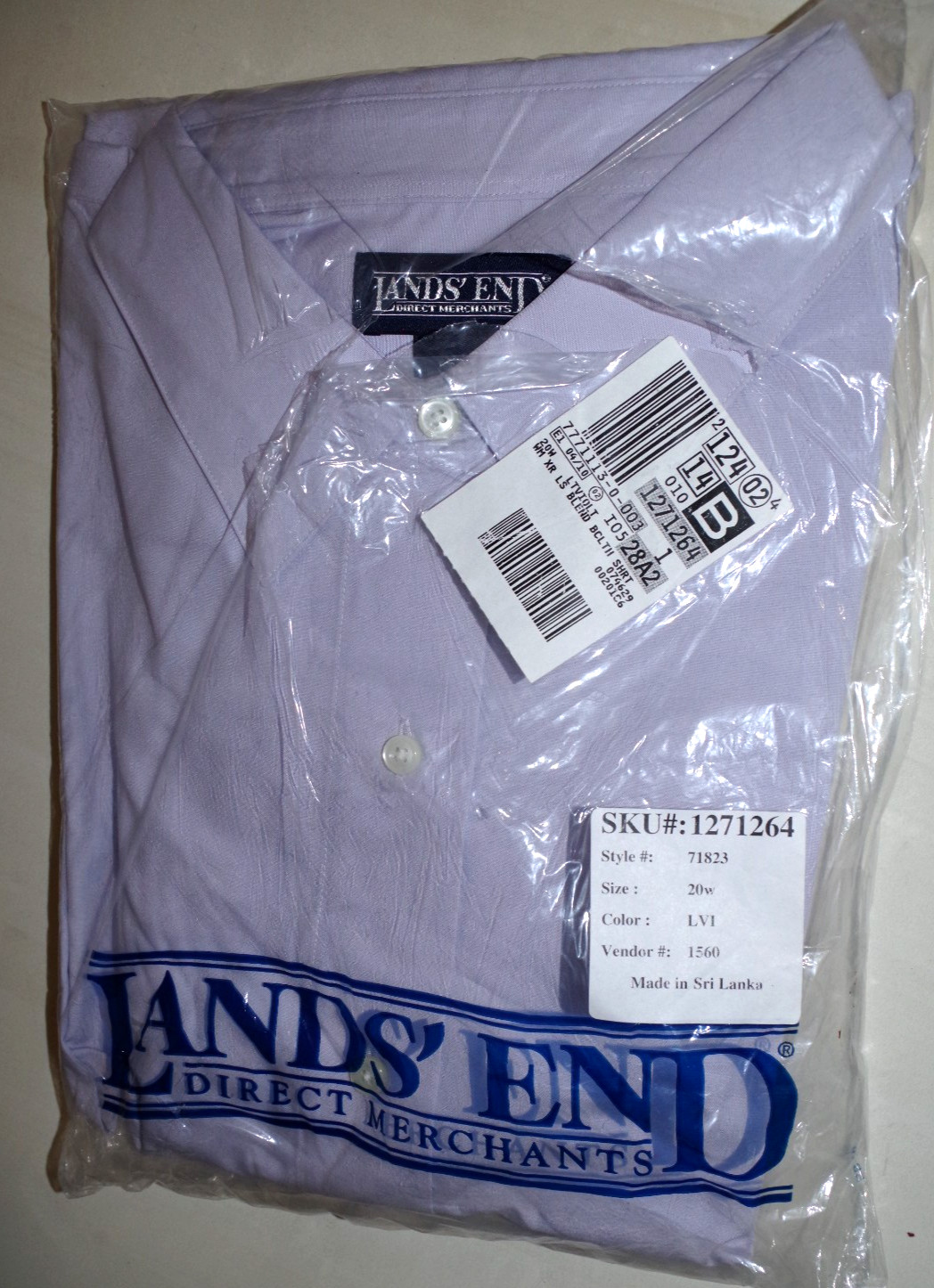 NWT Lands End 20W Lavender Dress Shirt VTG Cotton Blend Sri Lanka L/S