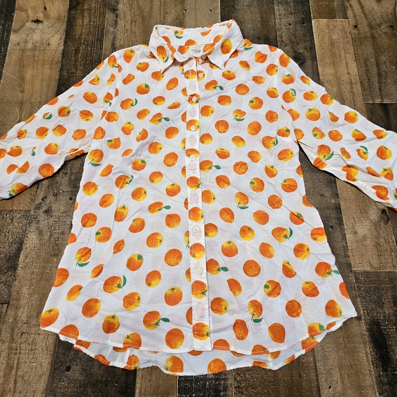 J.Crew Perfect Shirt Womens Orange Fruit Print Cotton Button Up