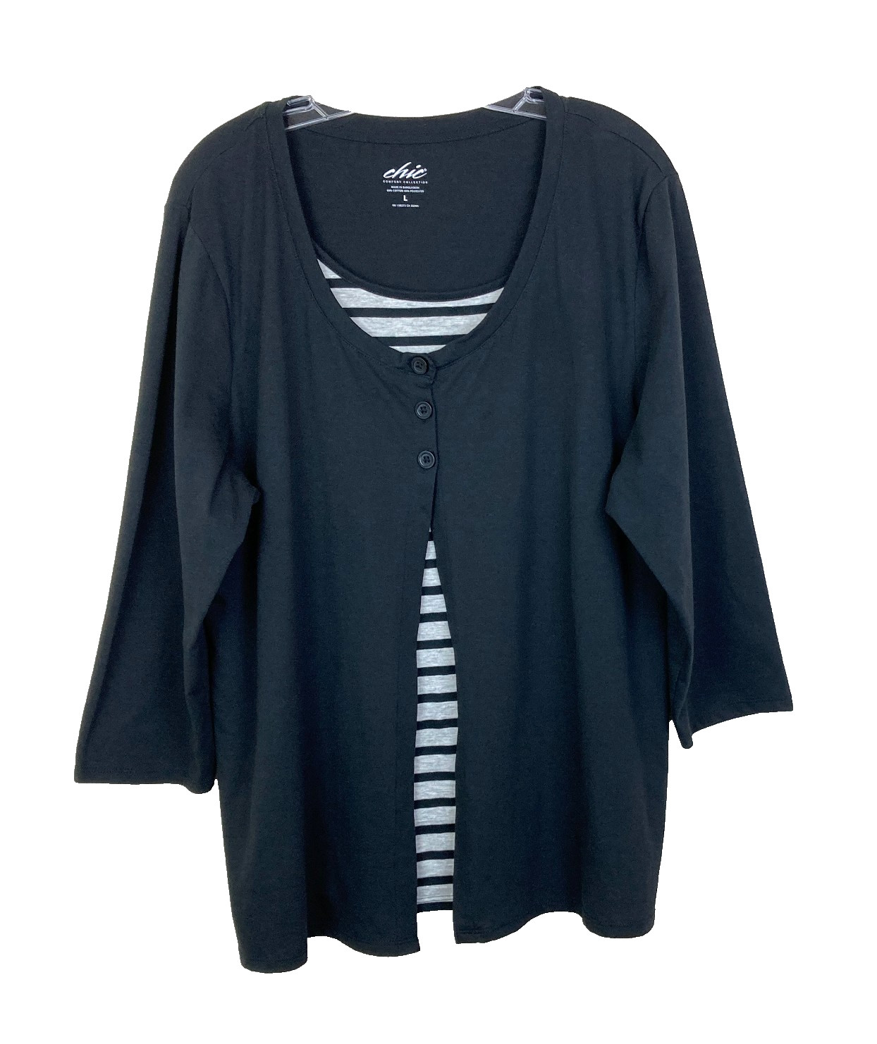 Chic Comfort Collection Women’s Layered Look 1 Piece Top Size L Black Gray Knit