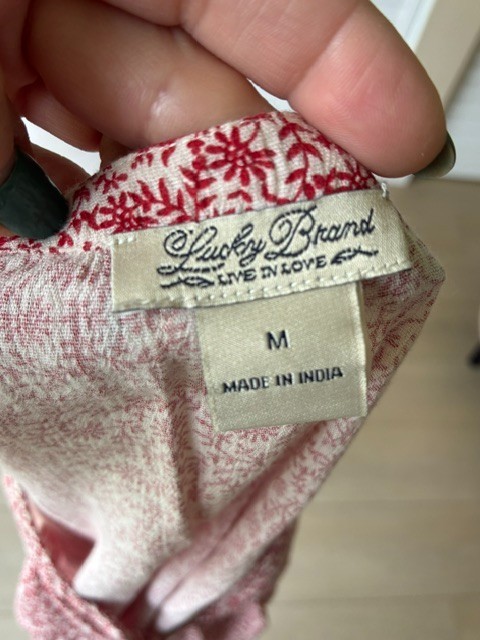 Lucky Brand Floral Bohemian Peasant Blouse in Red & White Sz M