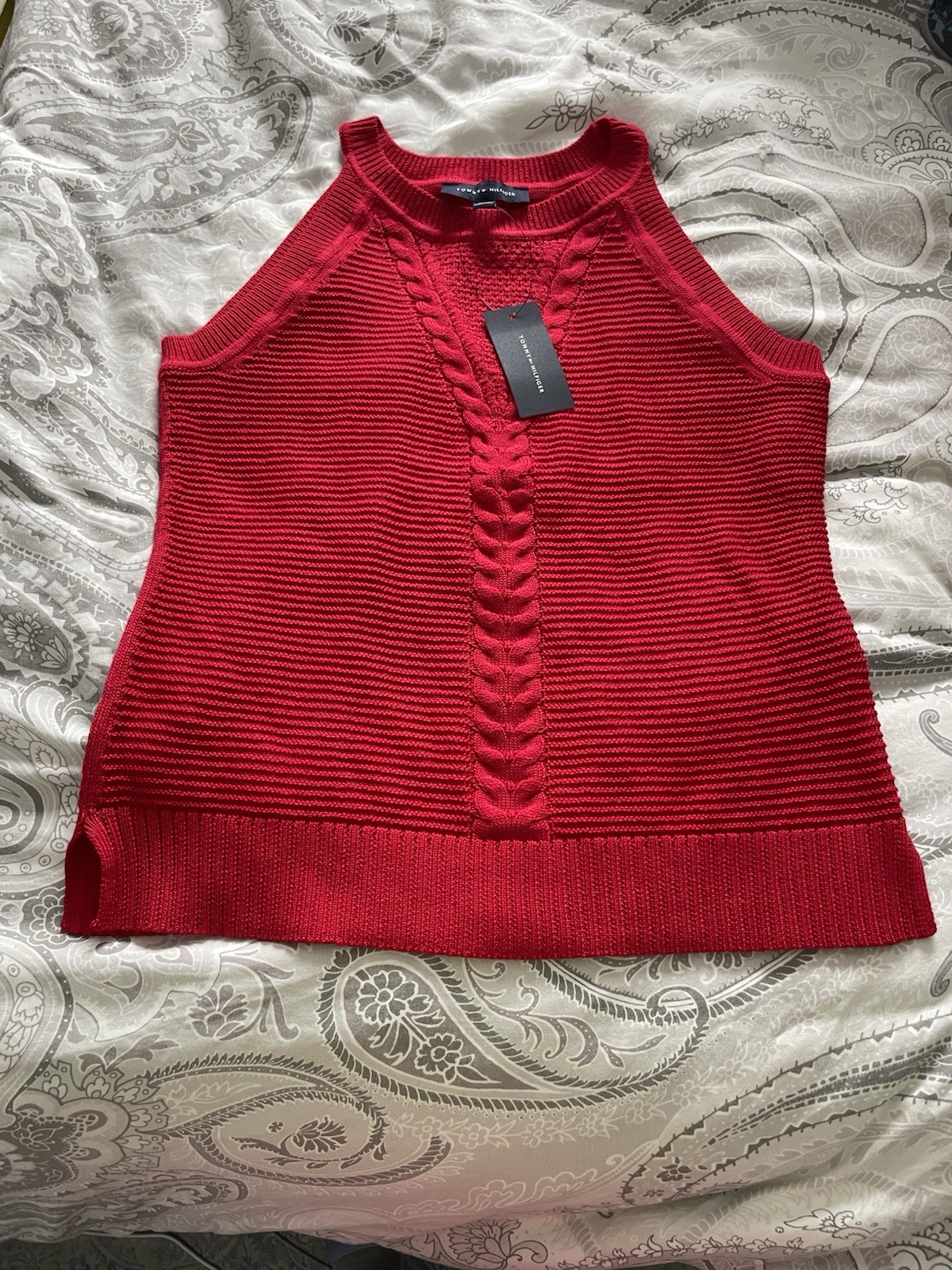 TOMMY BAHAMA Sz L Knit Tank Sweater Red Cotton/Modal/Rayon Luxury Resort Wear