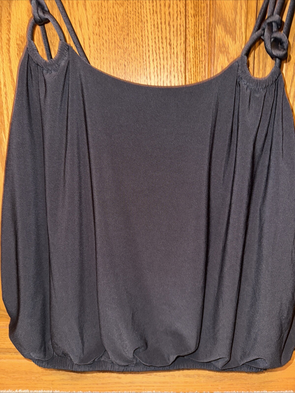 Express Dressy Tank Top Loop Spaghetti Straps Bubble Top Elastic Waist Lg Black