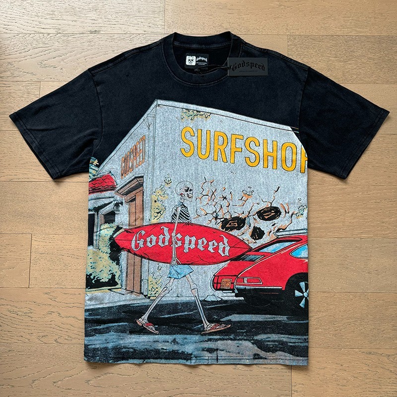 NEW Godspeed Skeleton Red surfboard print Tee Short Mens Women sleeved T-shirt