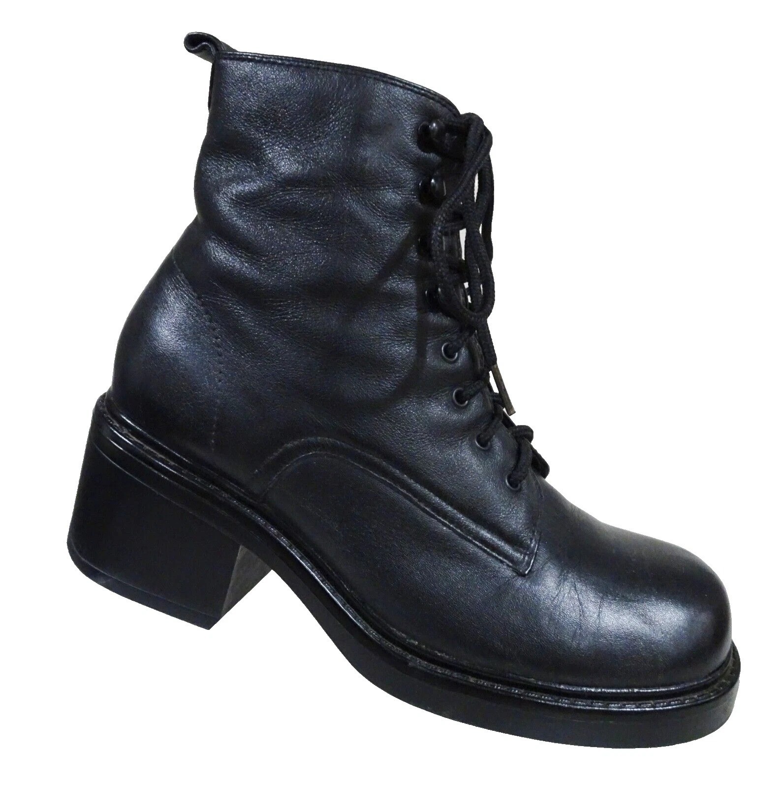 8.5 Vtg 90s Y2K Mister Black Leather Chunky Grunge Goth Platform Combat Boots