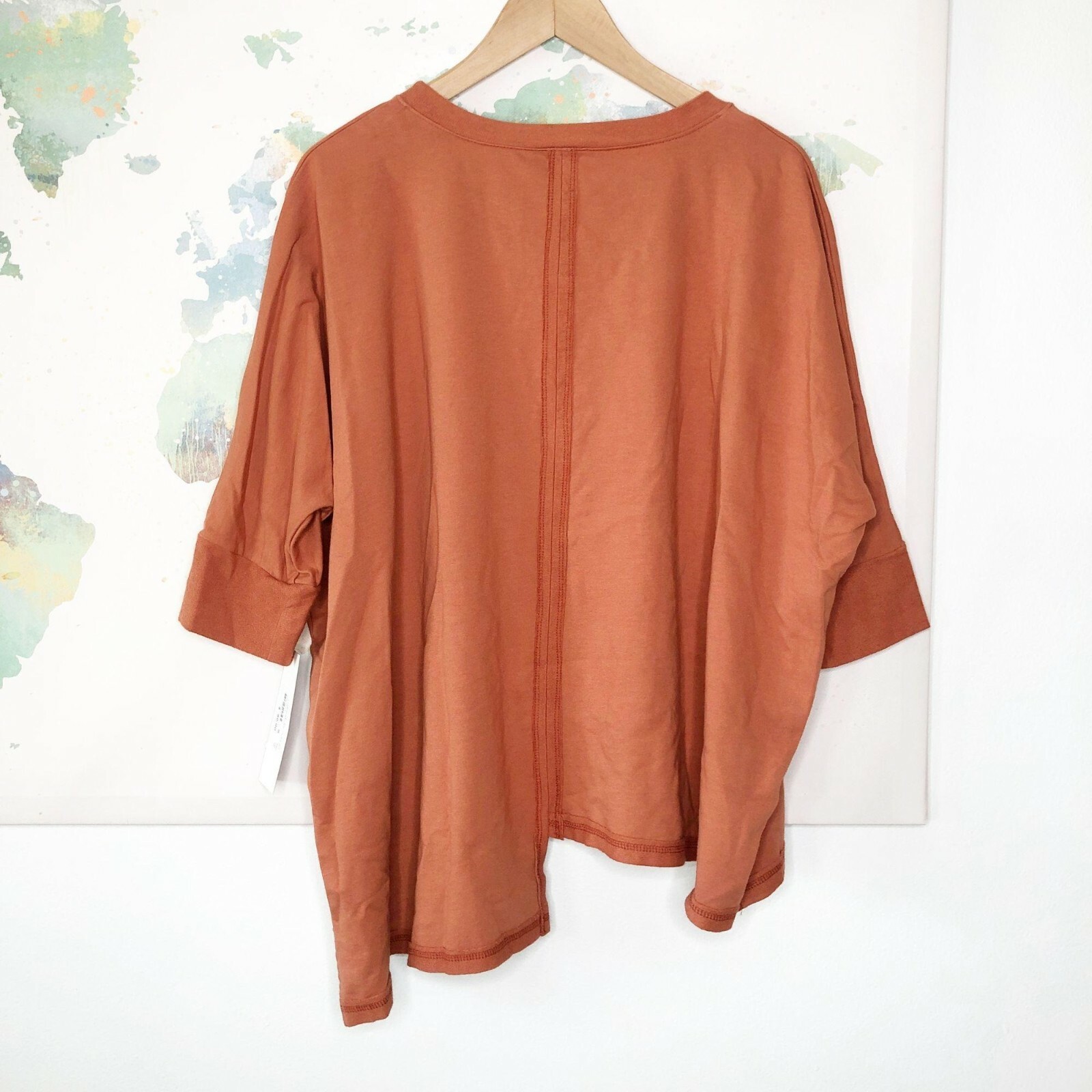 INAE Collection Top Small Tunic Oversized Lagenlook Orange Asymmetrical Hem NWT