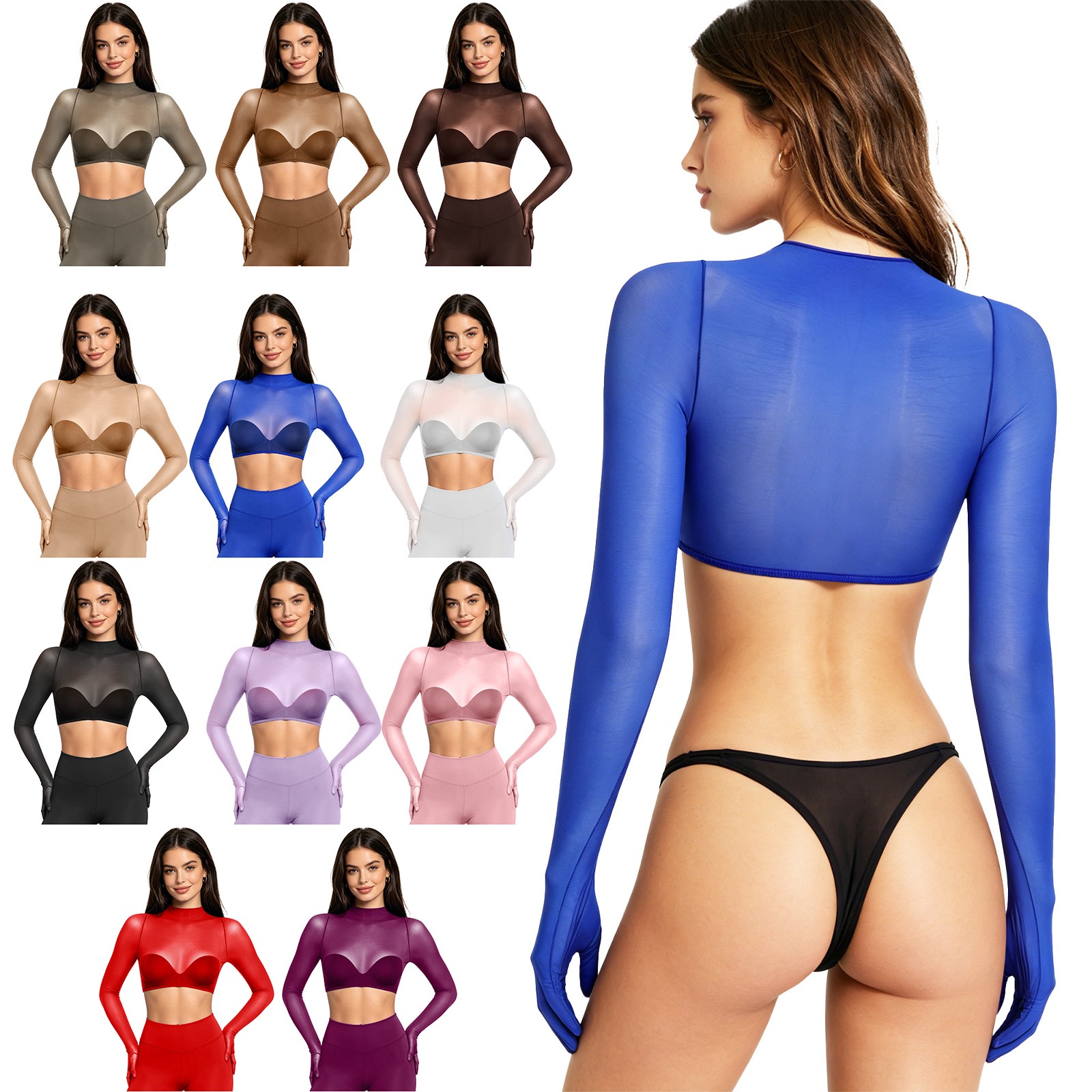 US Sexy Women Crop Top Oil Shiny Transparent Sports Fitness Sheer Tights T-shirt