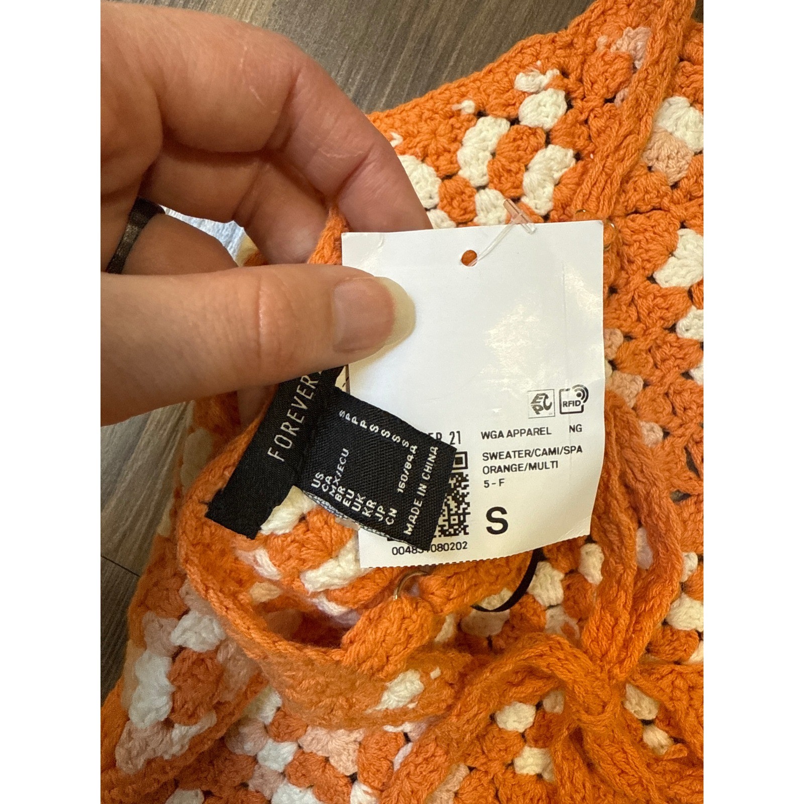 NWT Granny Square Tie Triangle Top Orange/White Retro Small Bohemian Festival