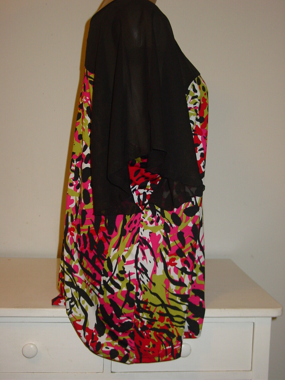 D.J. Summers Pink Black Abstract Leopard Print Slinky Tunic Top Sheer USA-XL NEW
