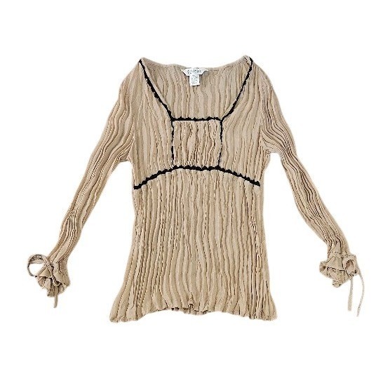 Allison Taylor Top Women Large Y2K Crinkle Beige Empire Waist Romantic Vintage
