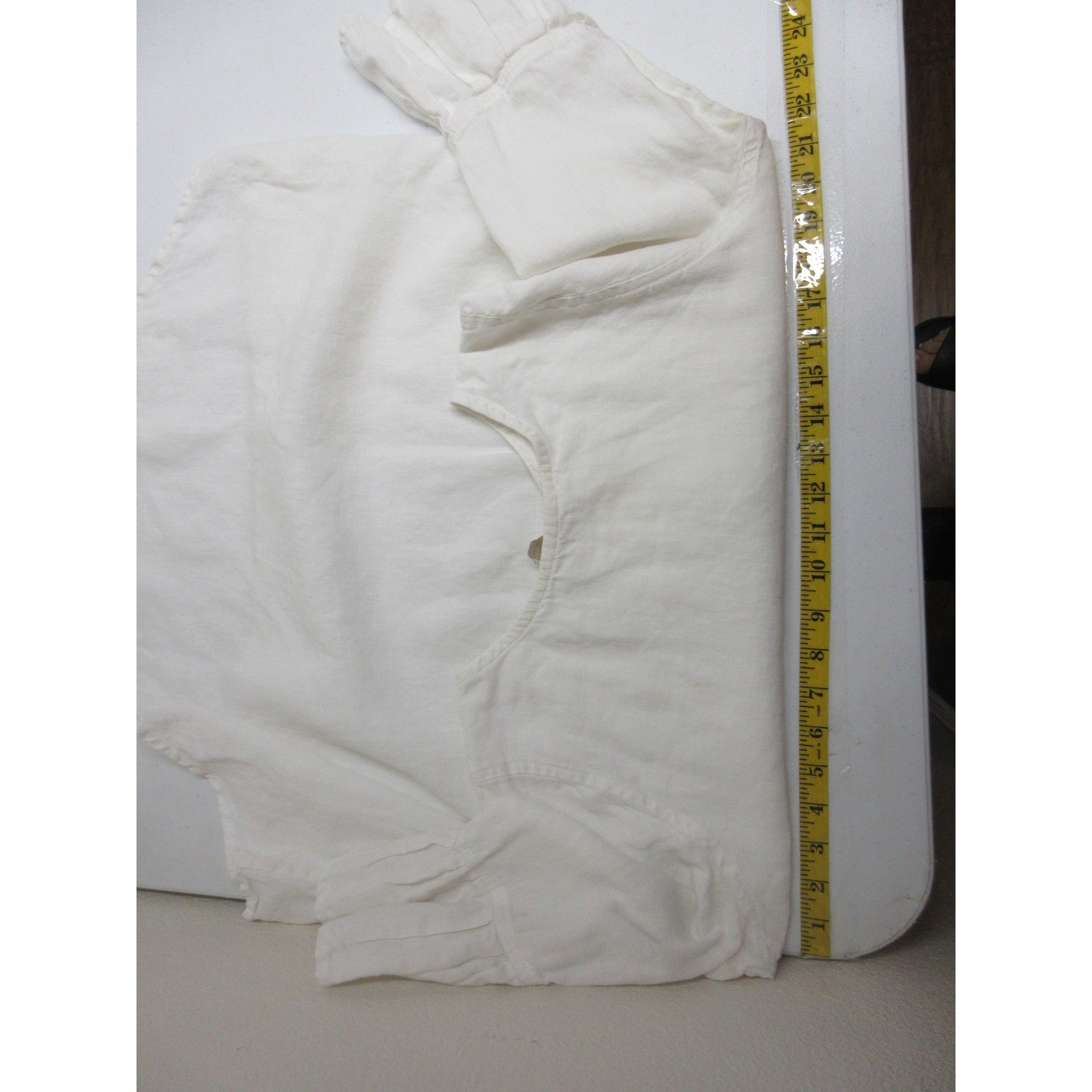 Crown Linen Designs Top Women Medium Ivory Linen Bell Sleeve High Low Coastal