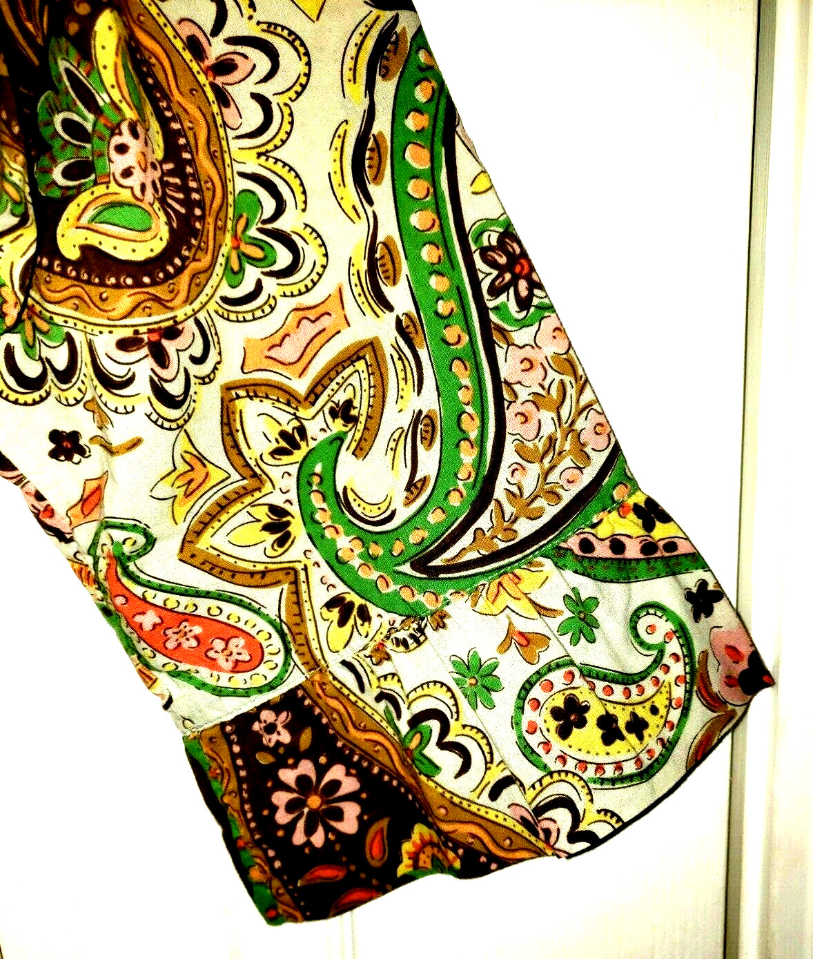 Kiyomi Tunic Top Peasant Small S Cotton Brown Green White Paisley Loose Flowing