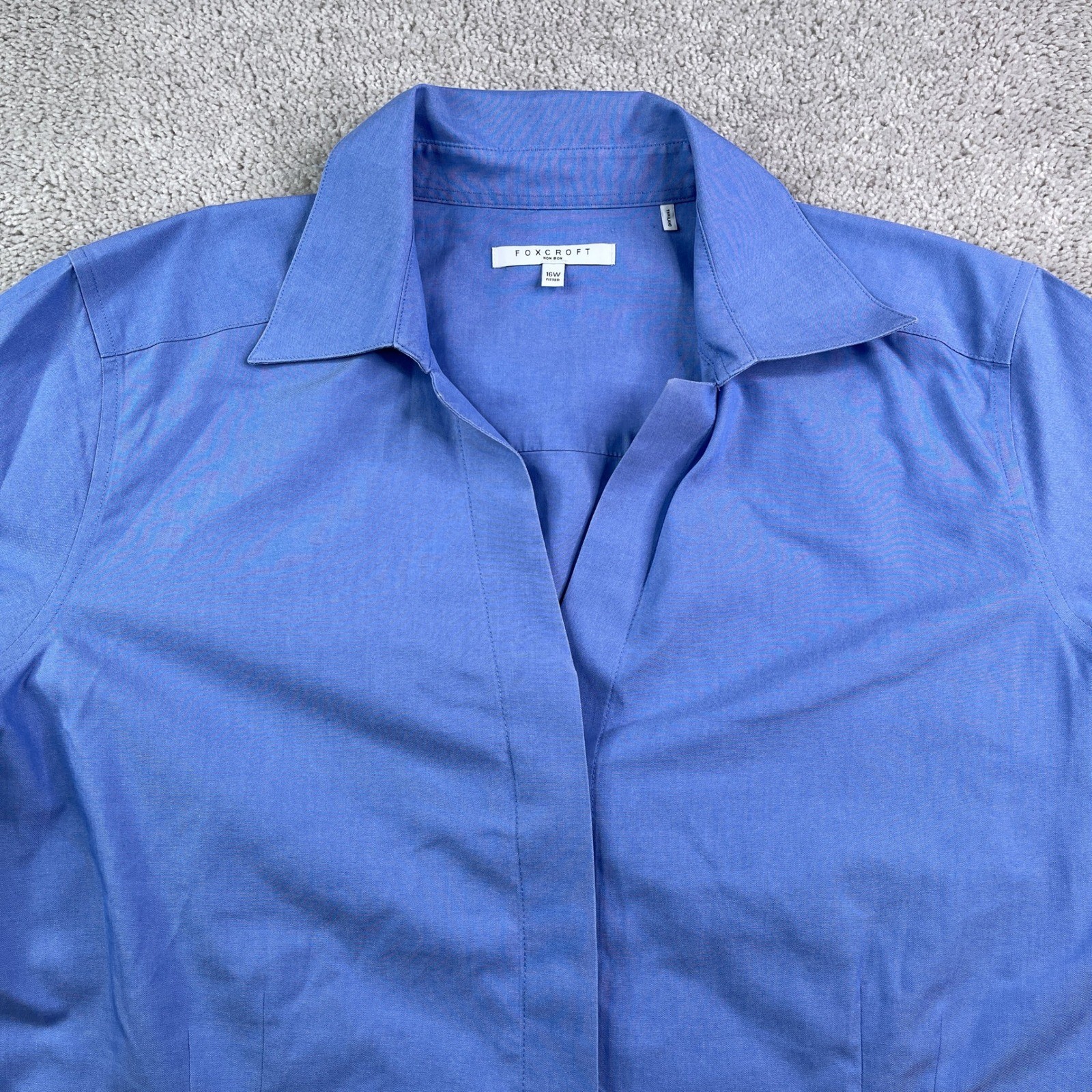 Foxcroft Top Womens 16W Blue Fitted Non Iron 3/4 Sleeve Button Up Blouse Office