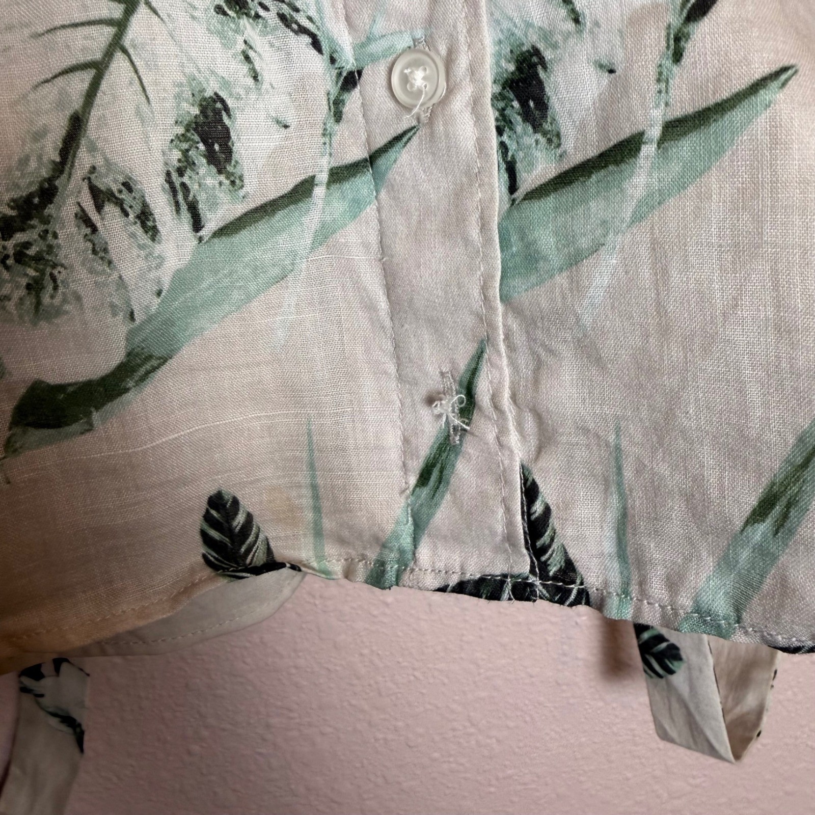 Banana Republic Ramie Tropical Floral Camisole Top Green Cream Smocked Back S
