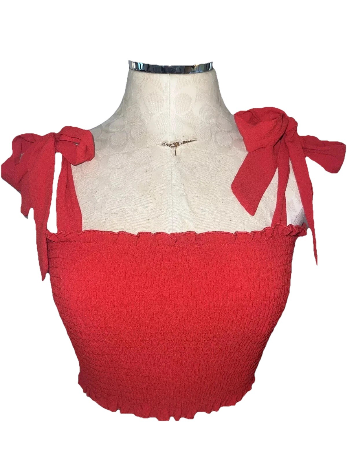 Showpo Smocked Red Crop Top Size 4 Adjustable Tie Straps Lined NWOT