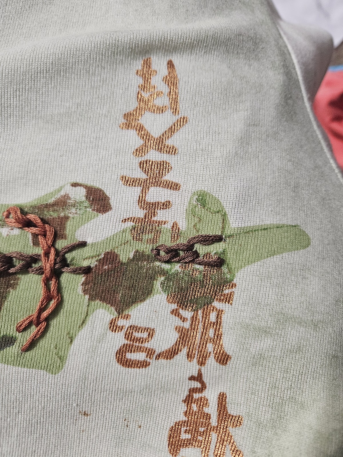 SPENSE, WOMEN’S NEW OLIVE GREEN COTTON LONG SLEEVED BEADED BIRD TOP, SIZE 3X