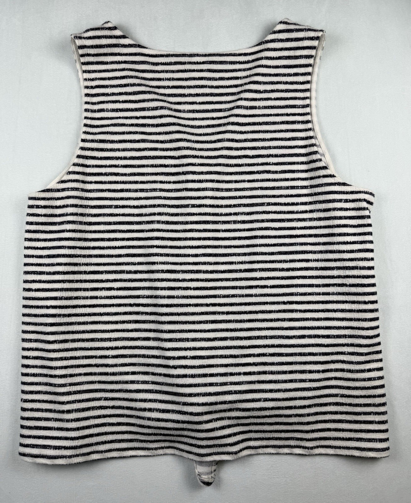 Old Navy Sleeveless Crop Top Button Tie Front Sz L Navy Blue Stripe Boxy Stretch