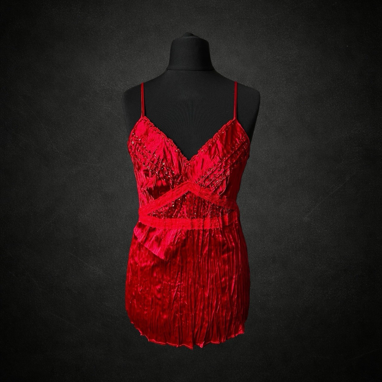 Select Womens Crinkle Cami Top 14 Red Beaded Sequin Y2K 00s Glam Festival BNWOT