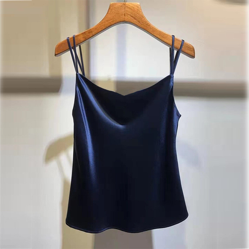 Ladies Silky Tank Top Strappy Satin Vest Casual Shirt Sleeveless Solid Vest Tops