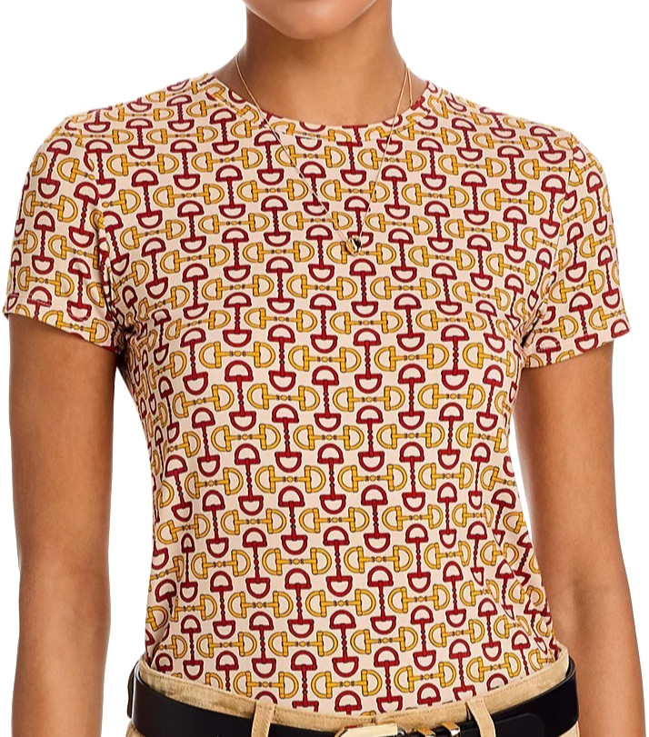 L’AGENCE Ressi Fitted Tee Crewneck Jersey ⭐ Multi Allover Horse Bit L NWT $115