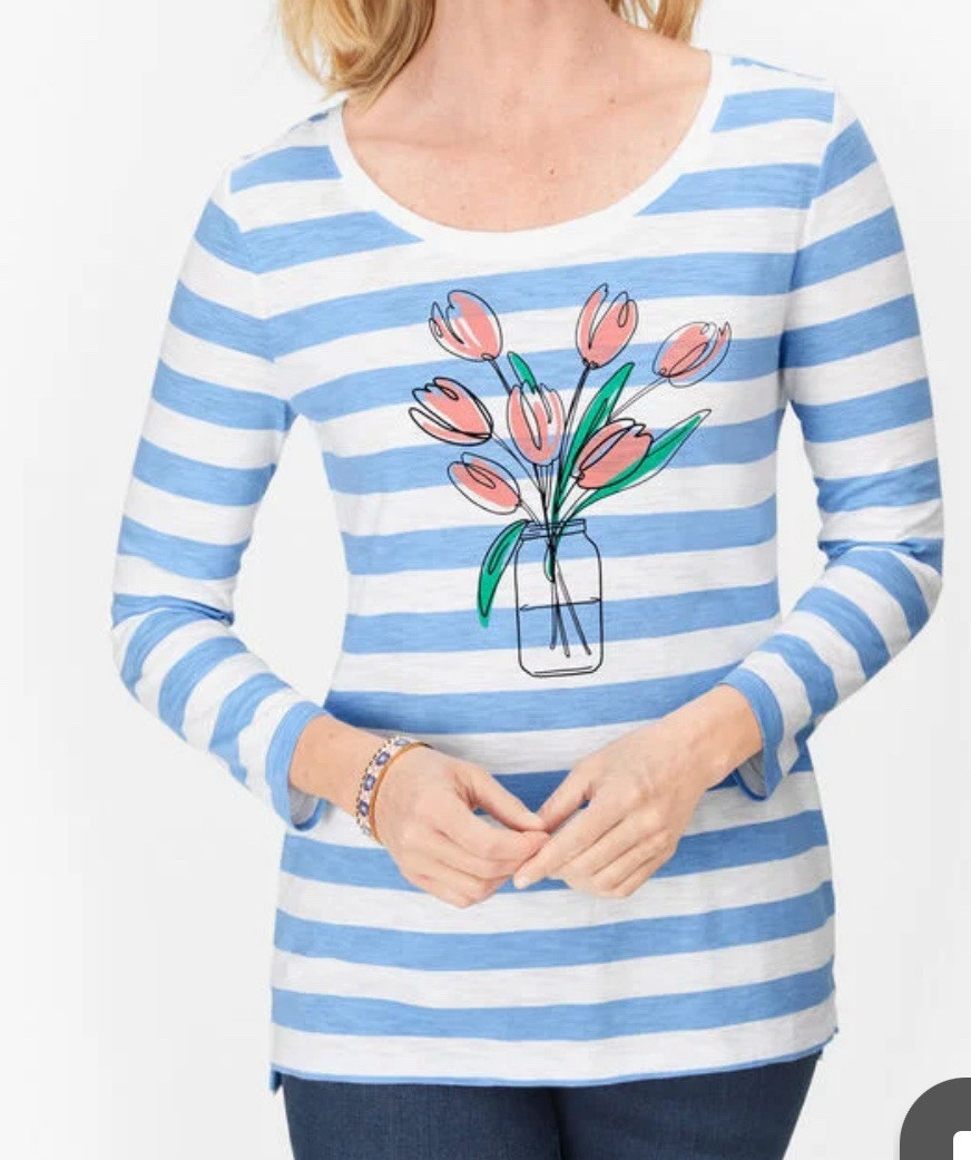 Talbots Nautica Women’s M Knit Tee Top Preppy Tropical Nautical Coastal Grandma