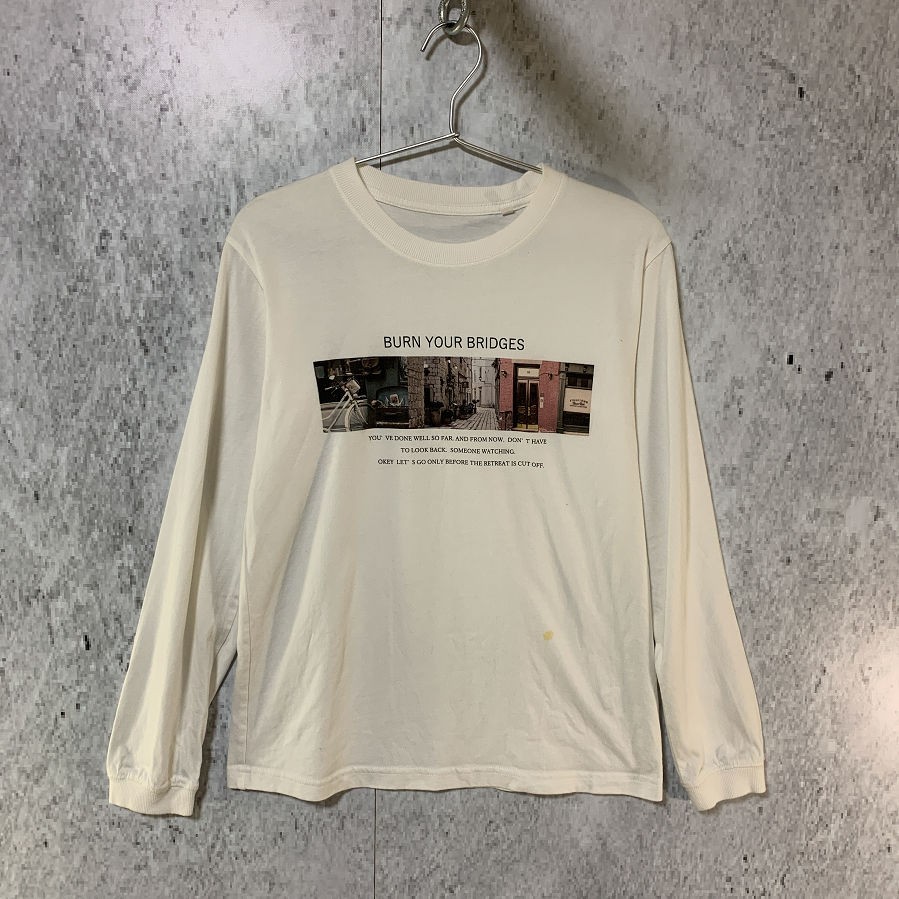 SHE MO SHELLY Photo Print Logo T-shirt Long Sleeve White Size S