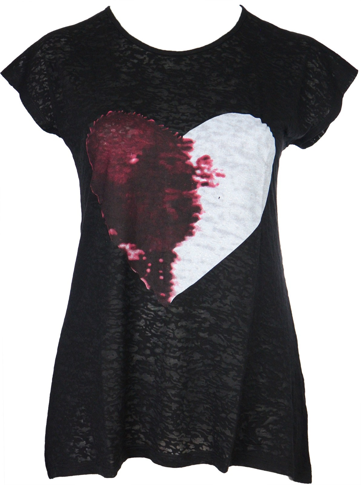 Womens Long Line Black Sheer T Shirt Lightweight Top Dipped Back Hem Round Neck