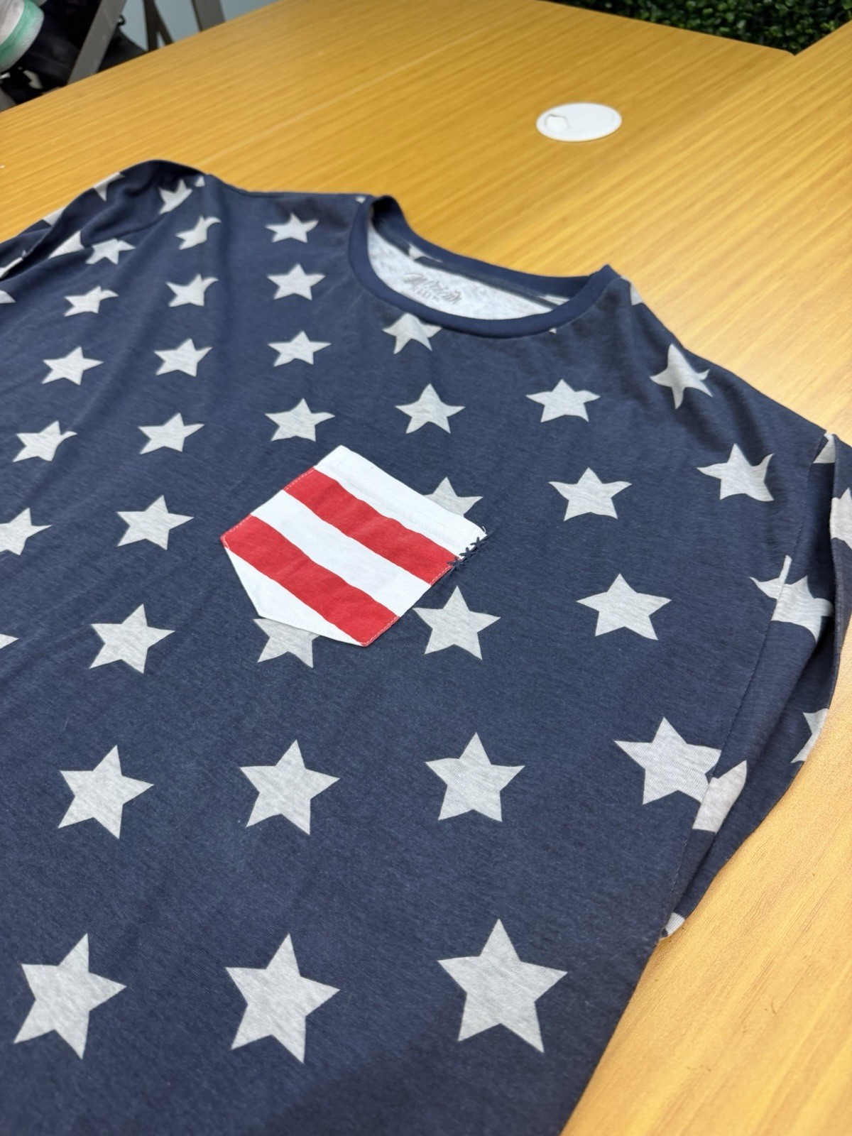 American Pride 3XL Patriotic Stars & Stripes Pocket Top USA Flag Blue Casual Tee