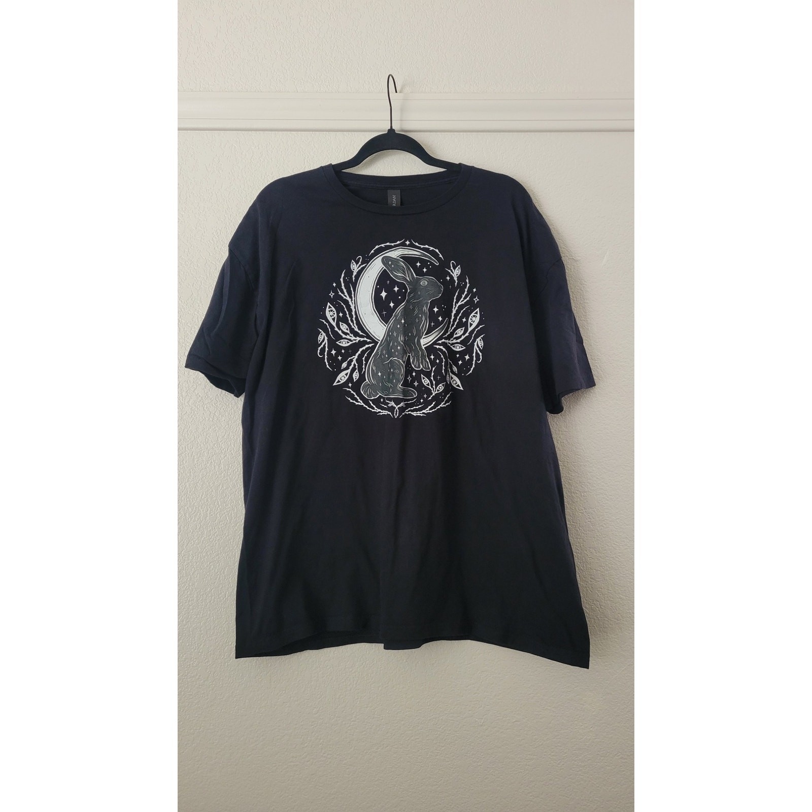 Moon Rabbit Celestial Graphic T Shirt Black 2XL Witchy Gothic Crescent Moon Tee