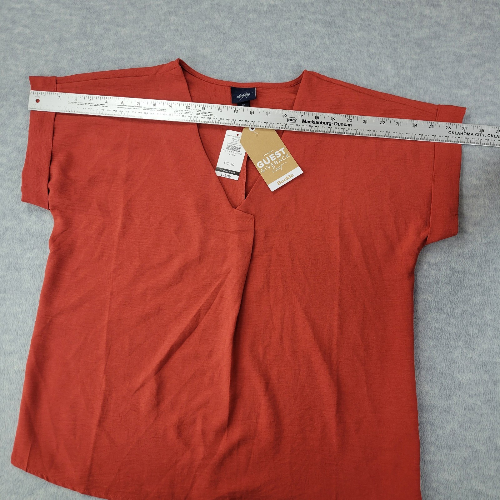 Daytrip Buckle Shirt Dolman V-Neck Short Sleeve Bossa Nova Red Womens M NWT
