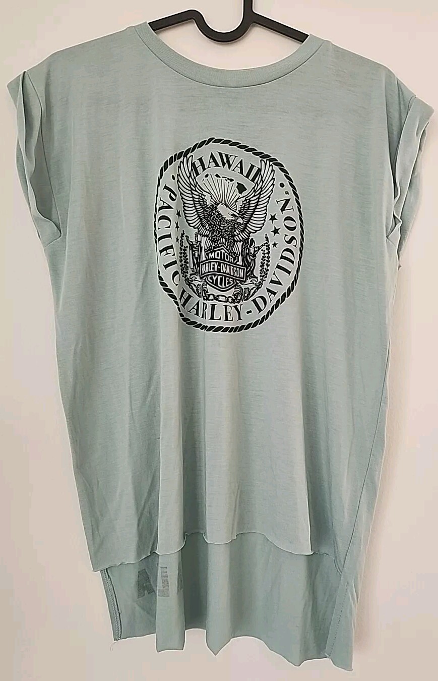Harley Davidson Shirt Small Pacific Hawaii Cut Off Aloha Dust Blue SOFT NWT