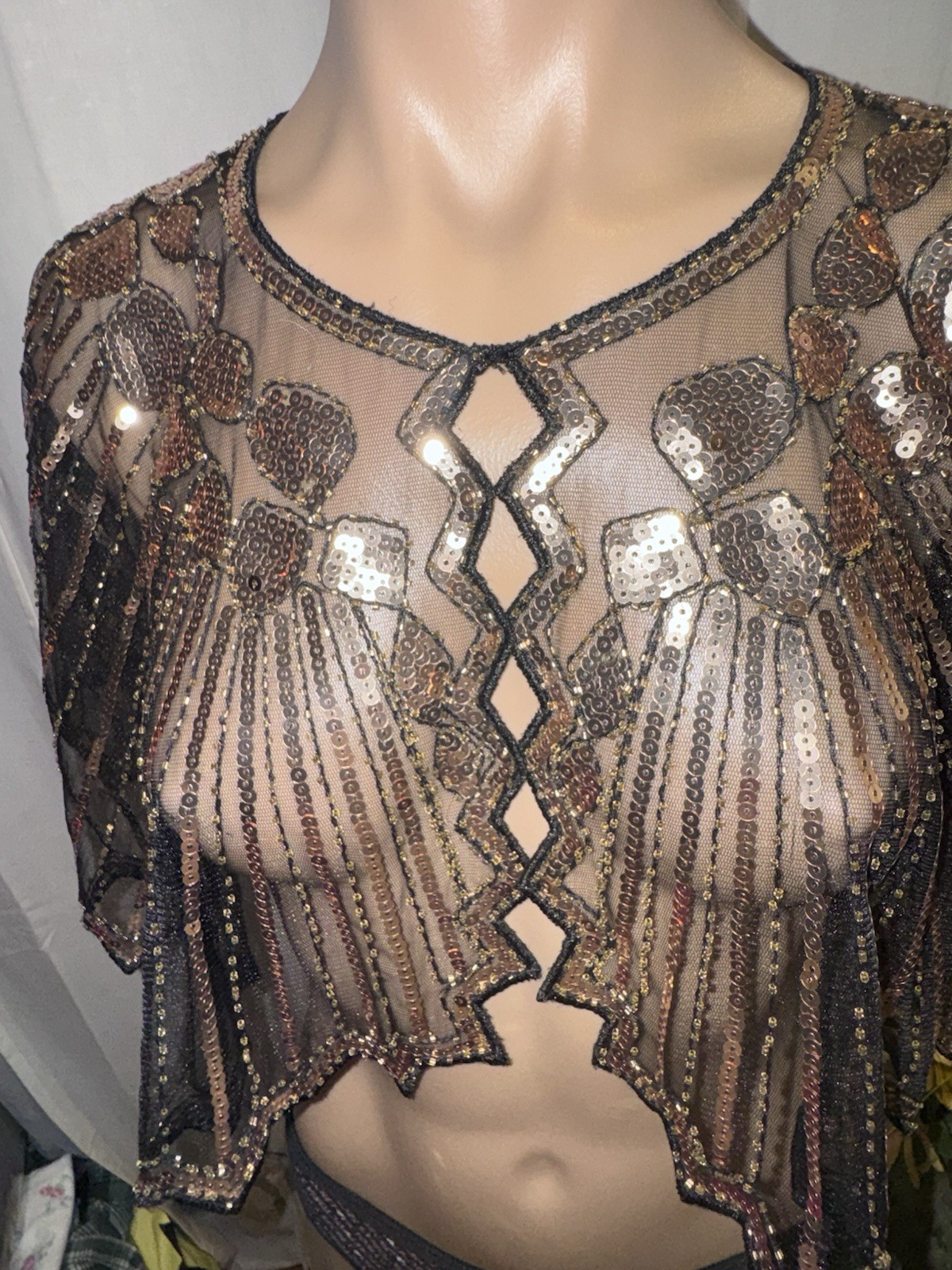 Black w/Gold Sequin Sheer Poncho Top Topper Size O/S GORGEOUS!!