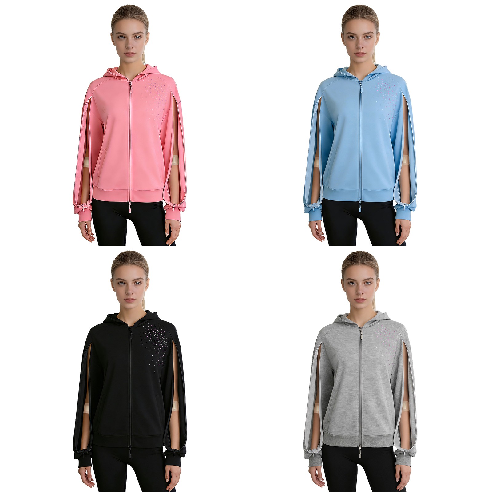 Women Arm Zipper Dialysis Hoodie Full-zip Casual Hooded Sweatshirt With Pockets