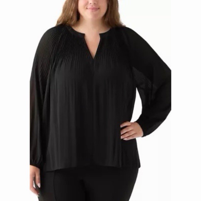 T TAHARI Partially Lined Long Raglan Sleeve Pleated V-Neck Blouse Sz 3X NWT