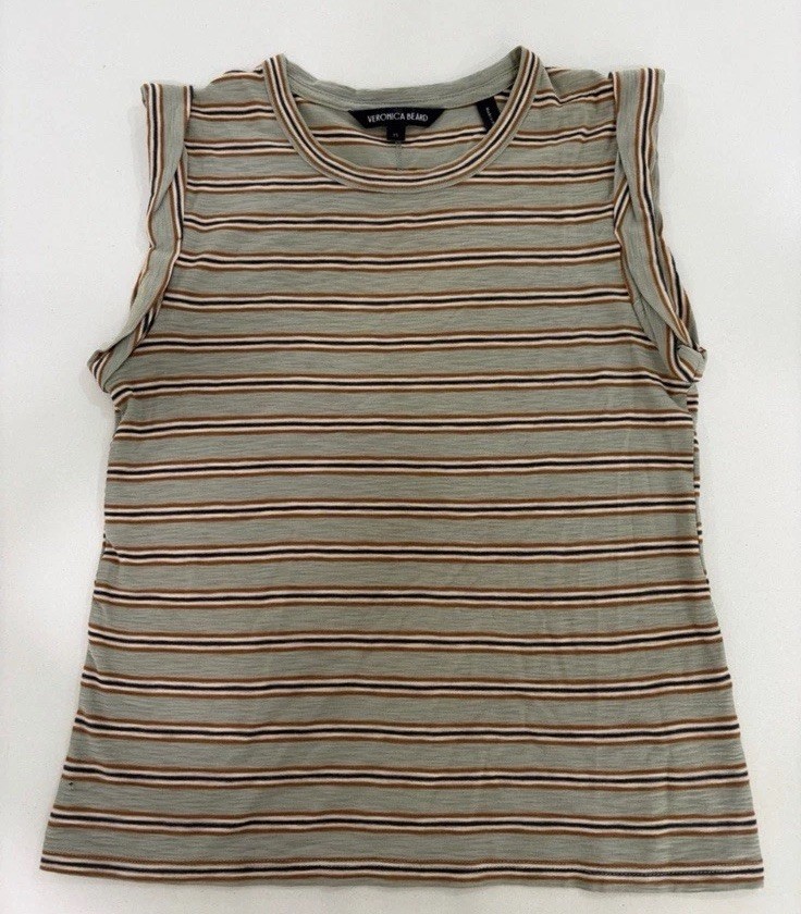 Veronica Beard Striped Knit Tank Top Green Multicolor Crew Neck, Size XS