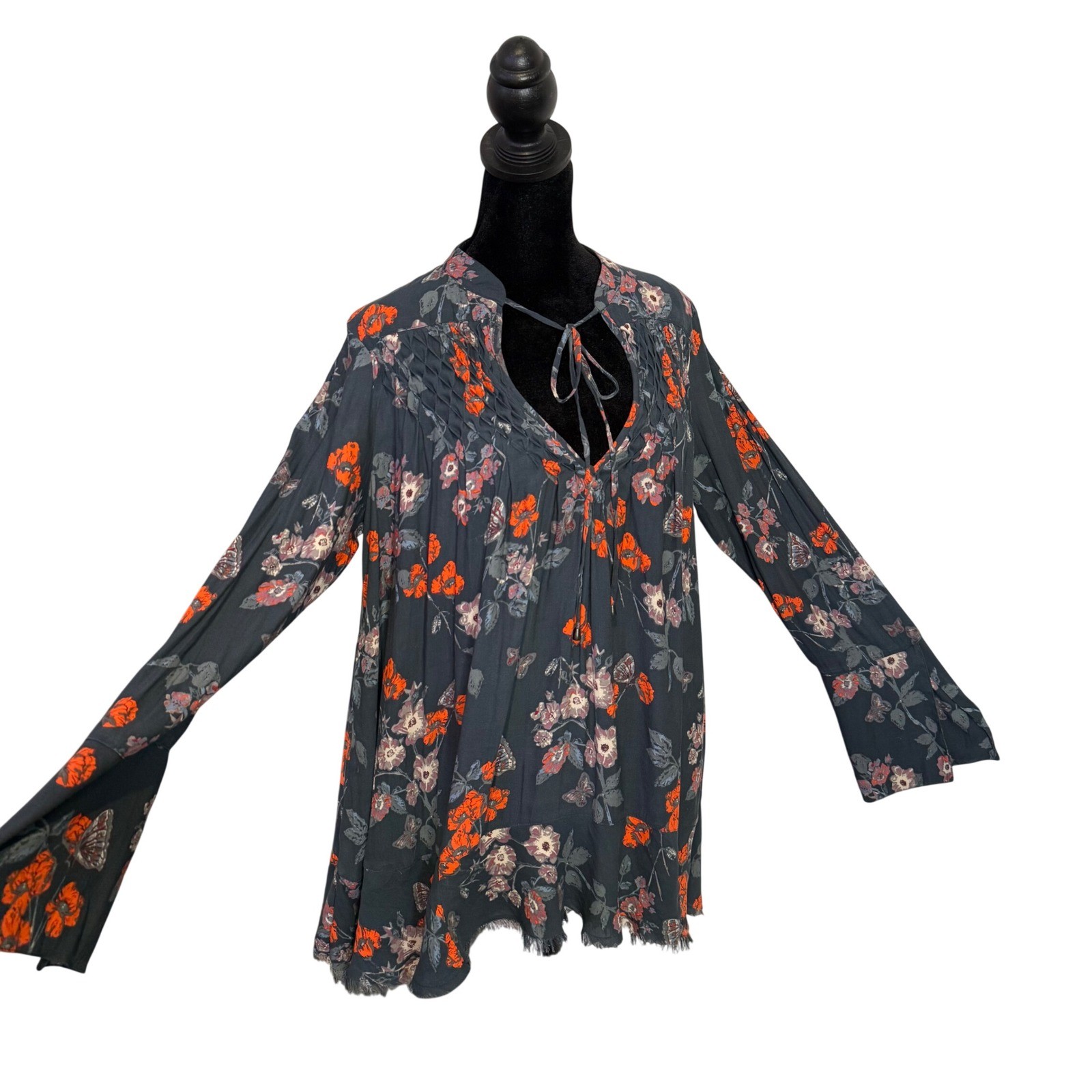 Free People So Fine Pebble Crepe Floral Flowy Tunic Top S BOHO Romantic Indie