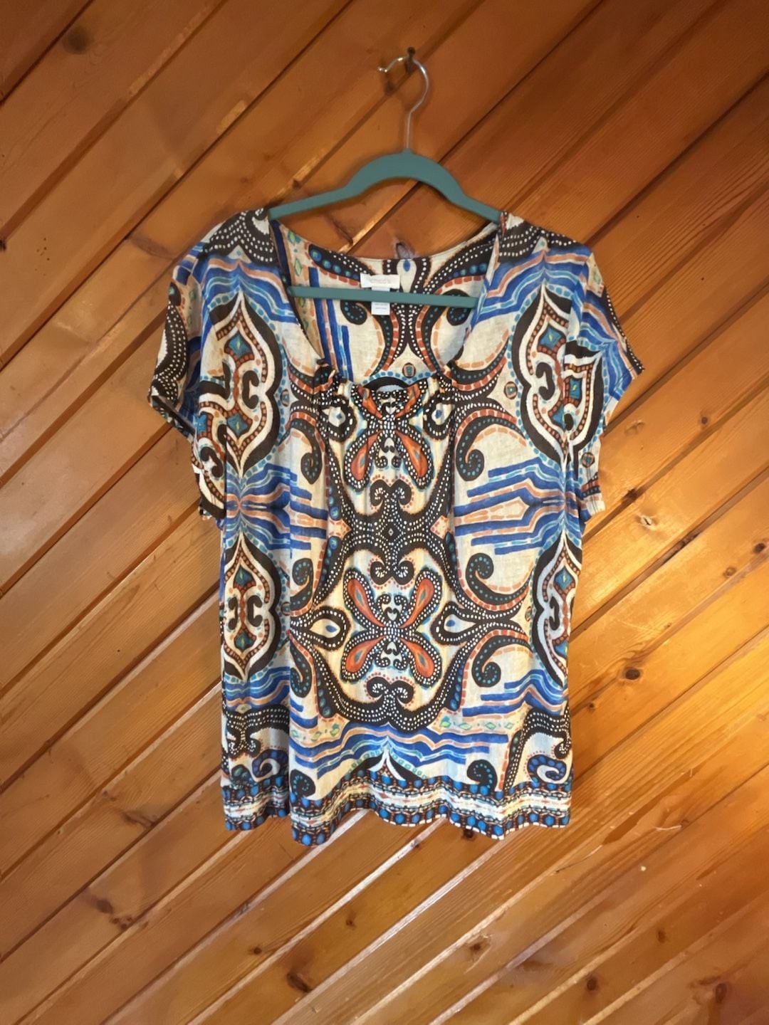 Chico’s Bohemian Paisley Print 100% Rayon Short Sleeve Top