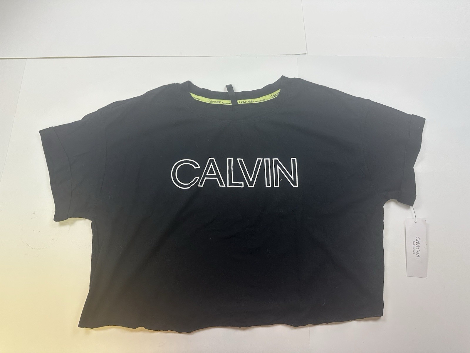 NWT Calvin Klein Black Graphic Tee Cropped Stretch T Shirt Size Large