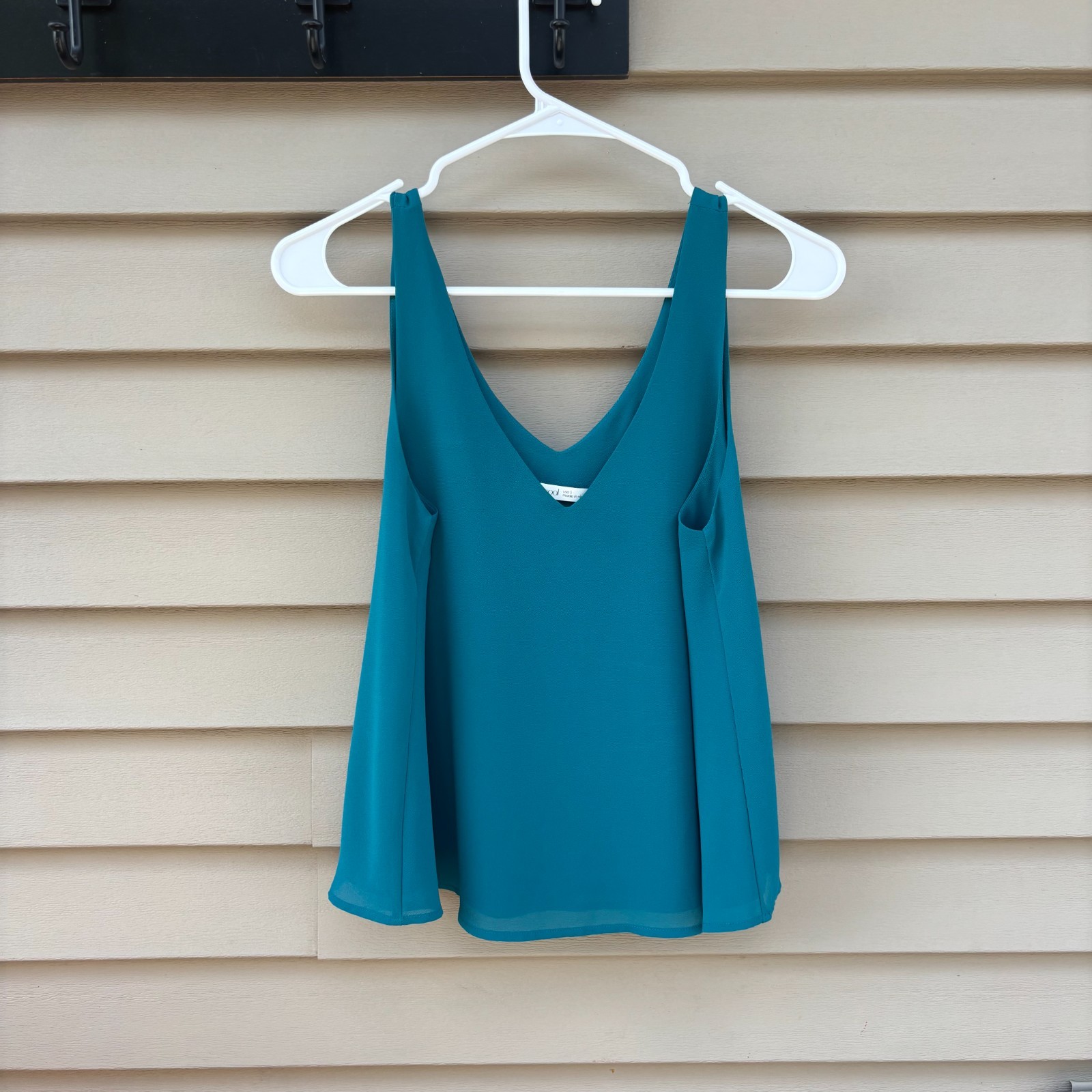 Be Cool Double V-Neck Tank Top Size S Teal Blue Flowy Chiffon Cami Blouse
