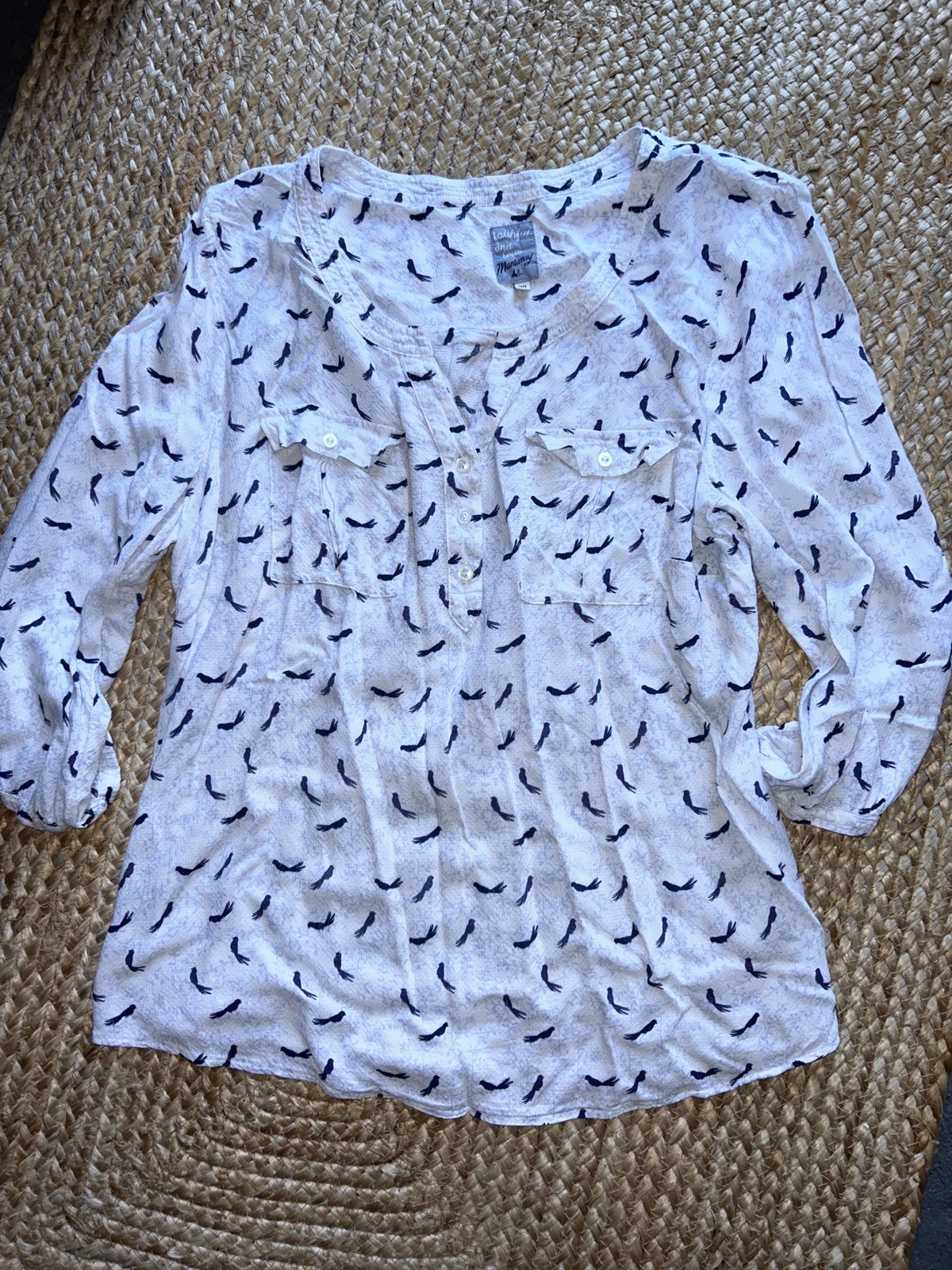 MANTARAY Luxury 100% Viscose Summer Top Blouse Birds Print Womens UK 20 / eu 48