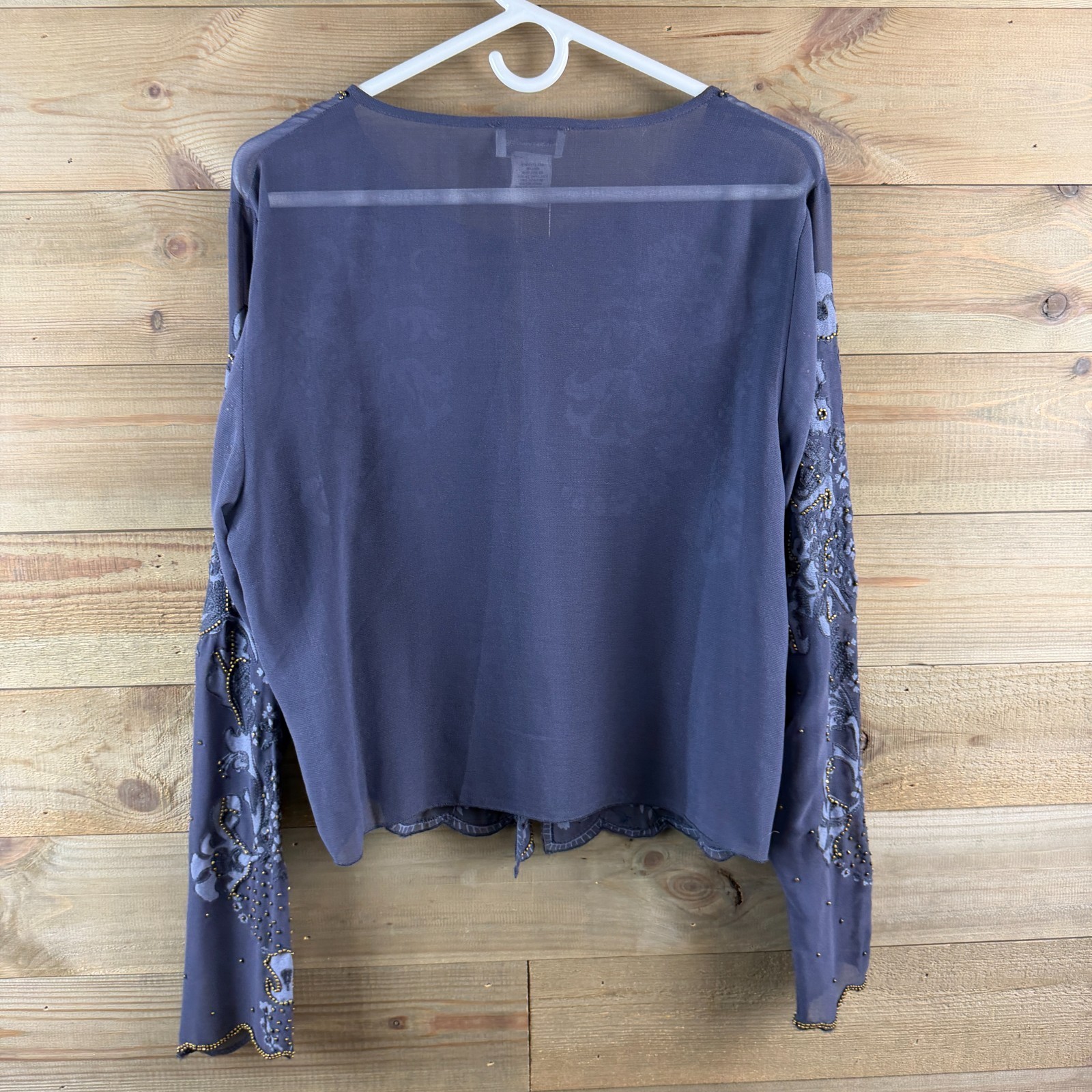 Soft Surroundings Womens Shirt Button Up Embellished Beaded Sheer Elegant Large