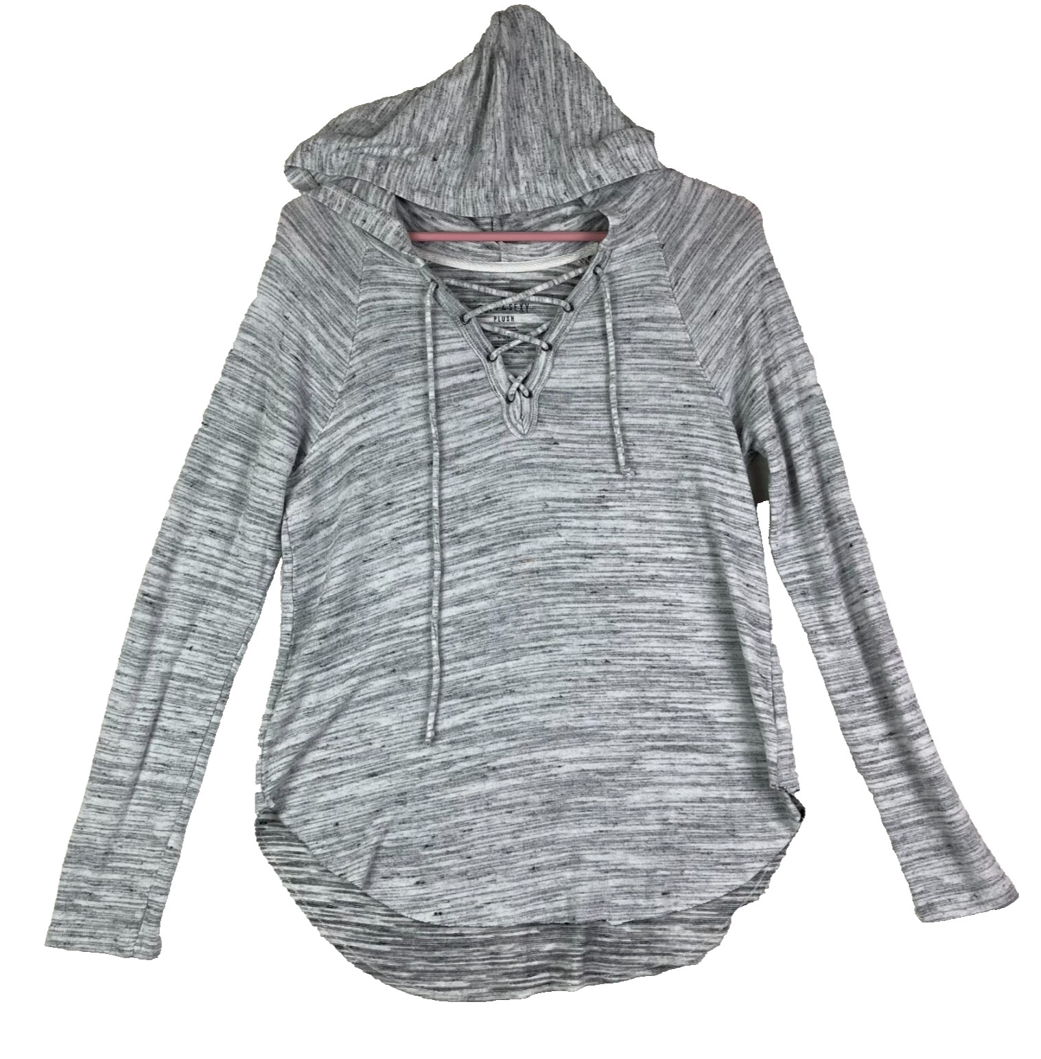 American Eagle Soft & Sexy Plush Hooded Shirt Women’s Medium Long Sleeve Gray