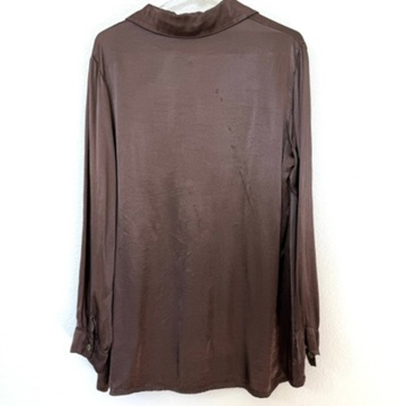 Alexandre Laurent Satin Button Up Shirt Brown 100% Viscose Made in Italy Blouse