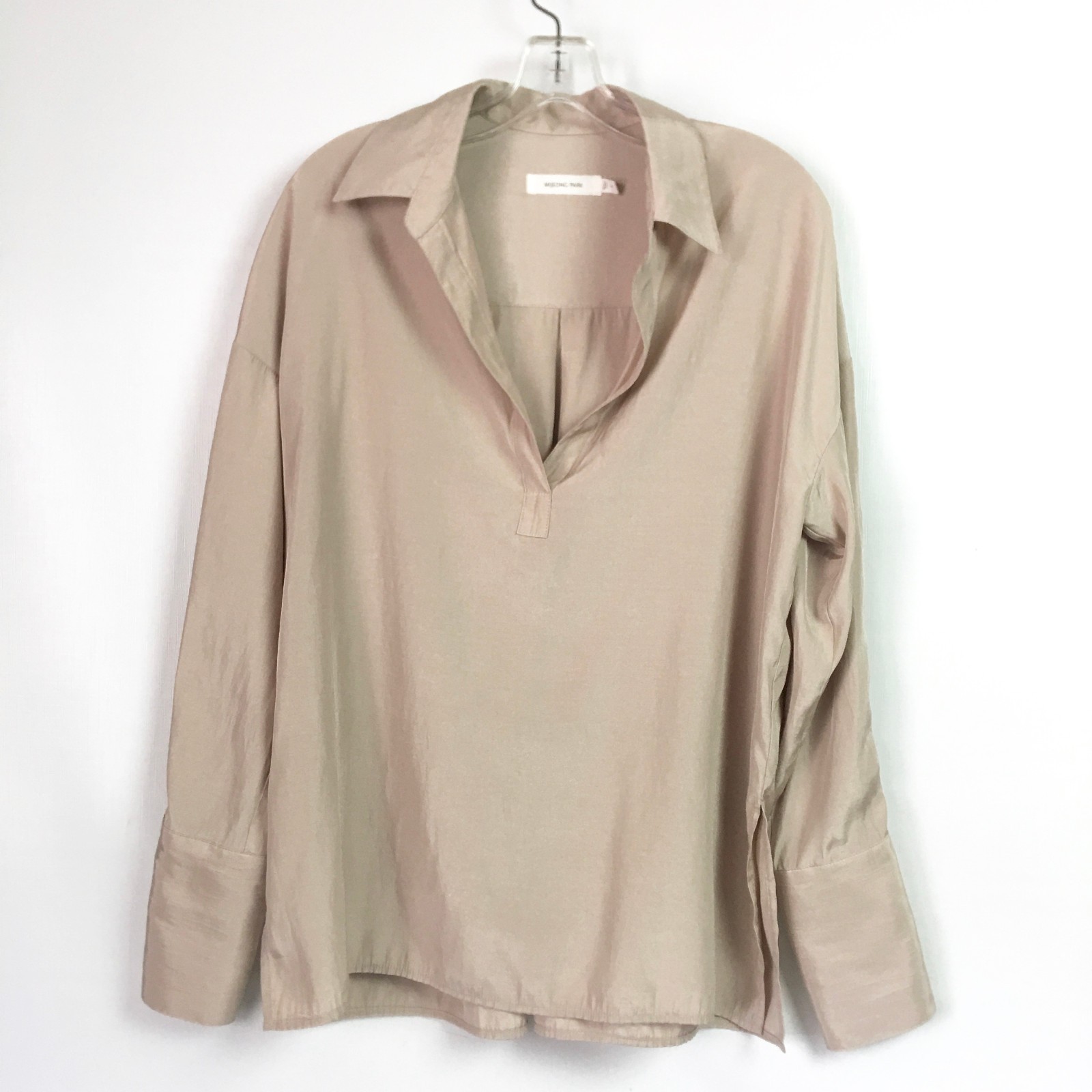 Mijeong Park Womens Small Open Collared Shirt Beige Oversized Long Sleeve Top