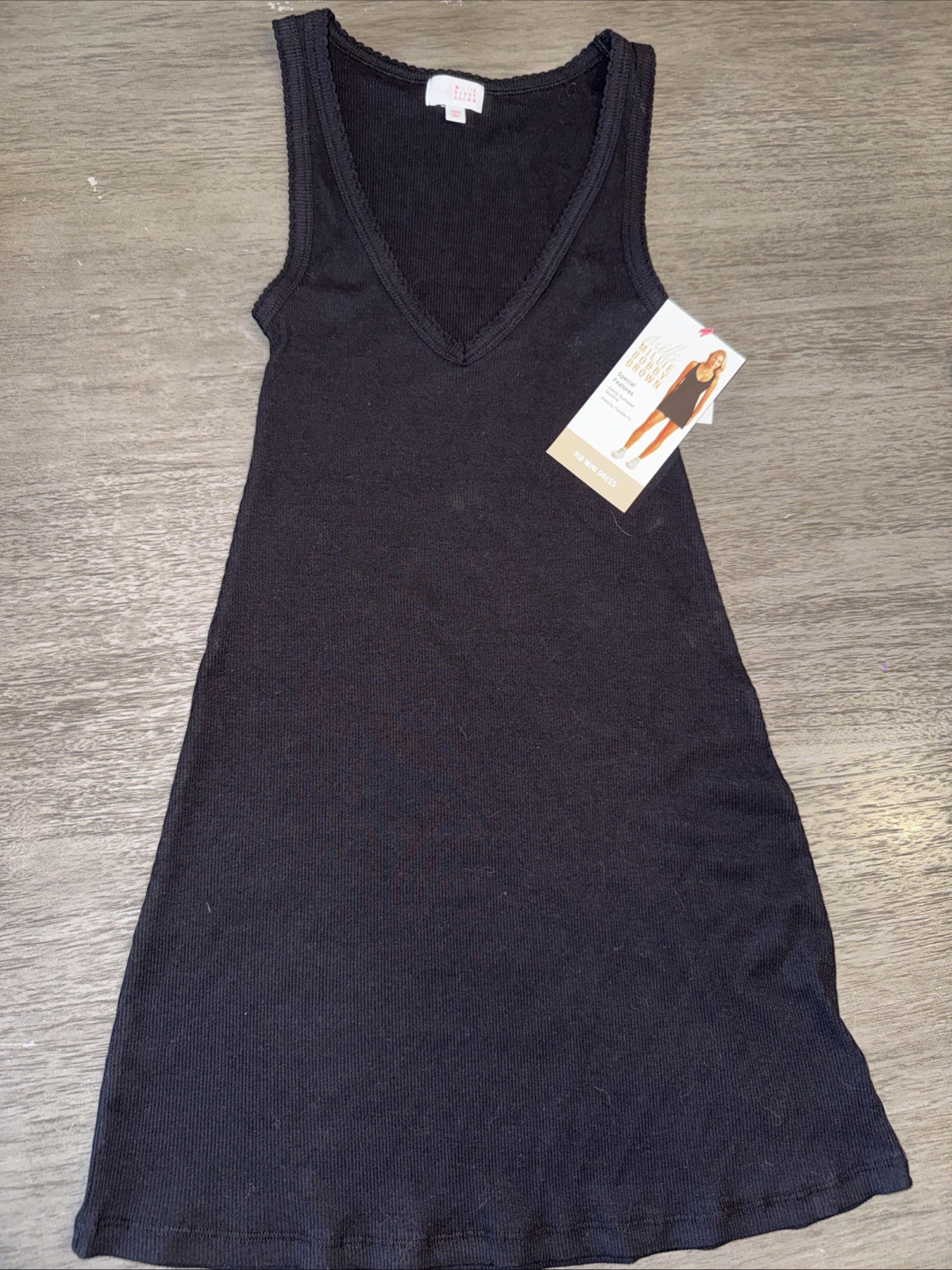 Mills Millie Bobby Brown Black V-Neck Black Rib Mini Dress XXS