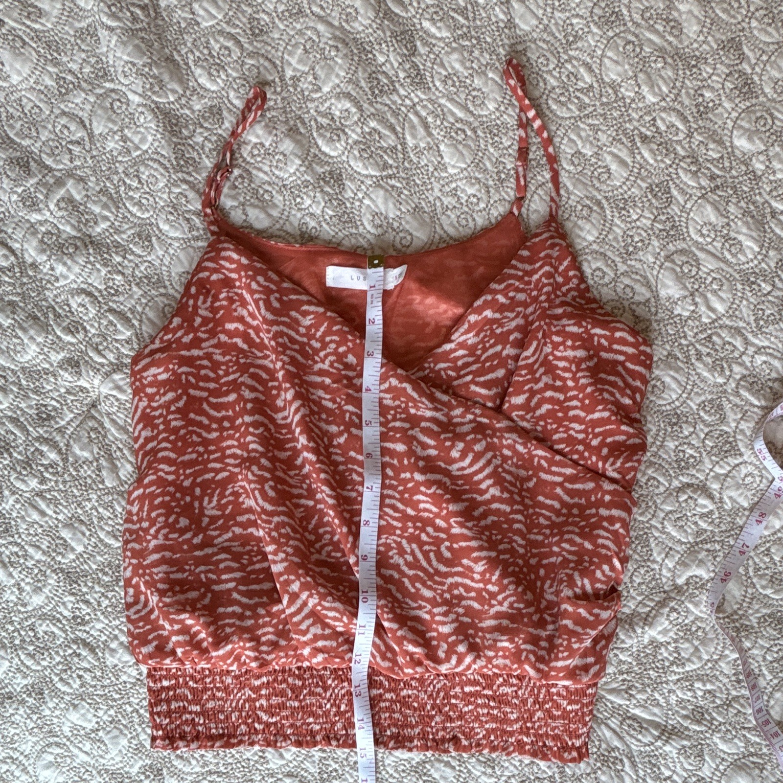 Lush Women’s Orange/White Animal Print V-Neck Smocked Cami Polyester S