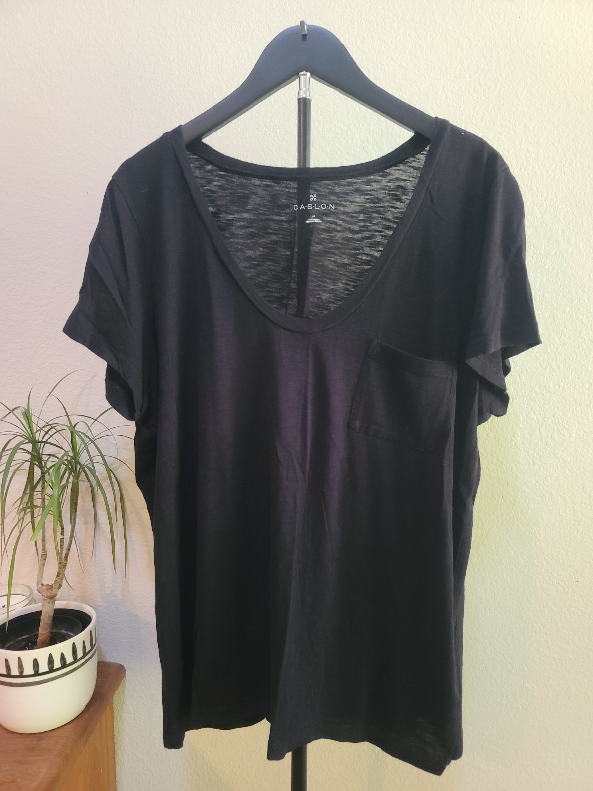 Lot of 2 Caslon Black & White Cotton-Modal Solid Scoop Neck Pocket Tee Womens 1X