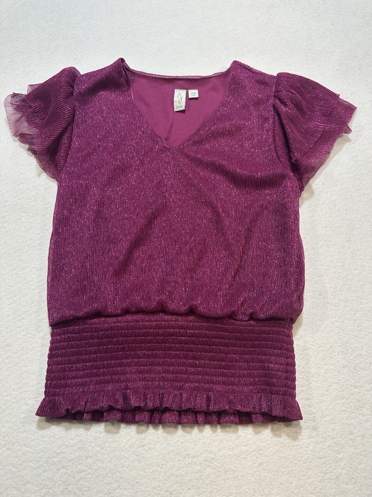 Joie Purple Metallic Blouse Flutter Sleeves Women’s M